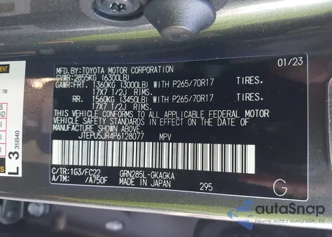 2023 Toyota 4Runner Trd Off Road from USA, damaged, VIN JTEPU5JR4P6128077